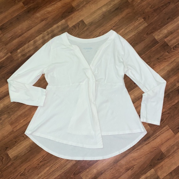 Soft Surroundings White Surplice Neck Split Hem Blouse Shirt Top Medium